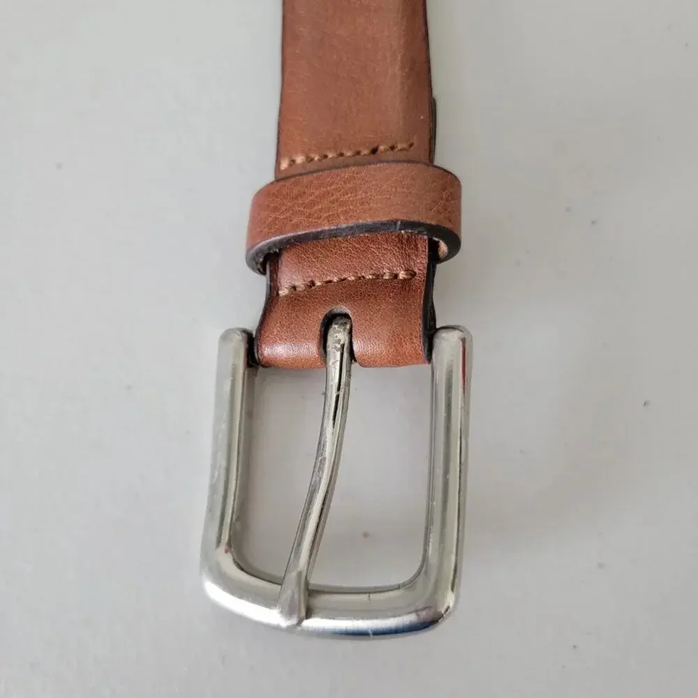 Genuine Leather Belt Natural Brown Mens Size 38 with Silver Buckle Classic Style
